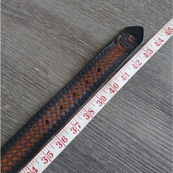 Coronado Brown Black Basket Weave Pattern Leather Belt 38 - Picture 4 of 5